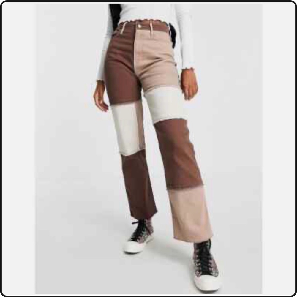Hollister Ultra High Waisted Patched Denim Dad Jean Brown Women’s SZ 26 L 31